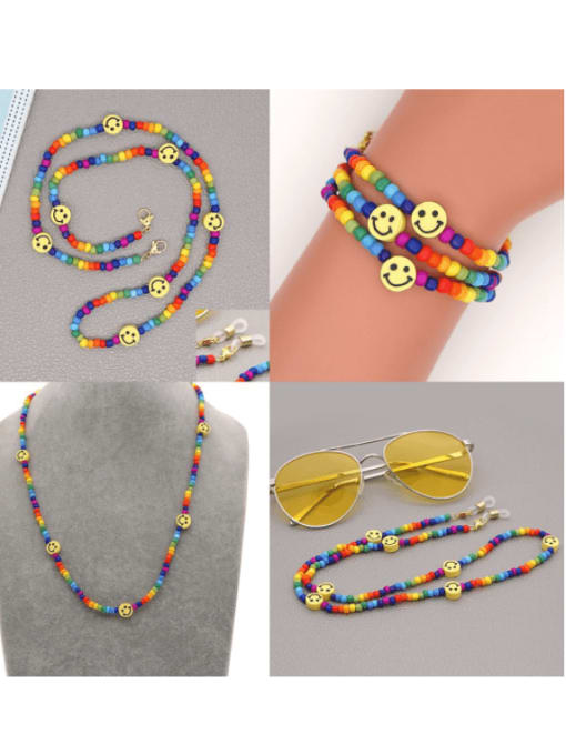 Roxi Stainless steel Bead Multi Color Smiley Bohemia Hand-woven Necklace 2