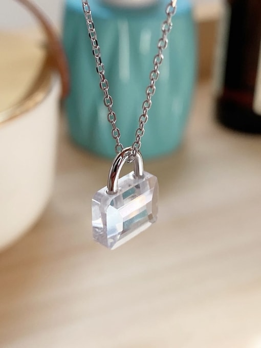 Boomer Cat 925 Sterling Silver Acrylic Rectangle mini lock Necklace 0