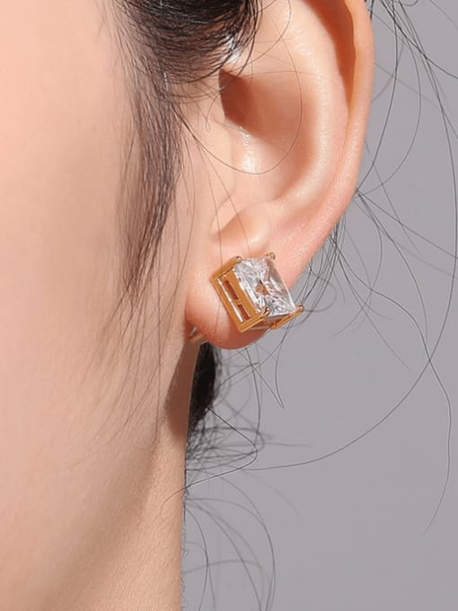 CHARME Brass Cubic Zirconia Square Minimalist Stud Earring 1