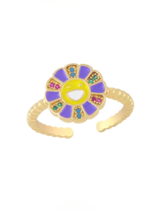 CC Brass Enamel Smiley Flower Minimalist Band Ring 4