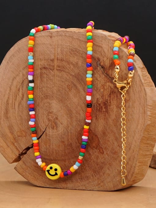 Roxi Multi Color Glass Bead Acrylic Smiley Bohemia  Handmade Beaded  Necklace 3
