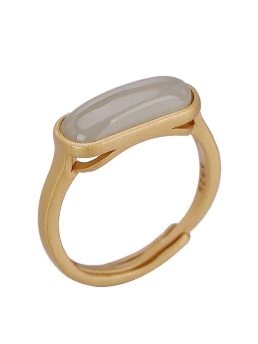 DEER 925 Sterling Silver Jade Geometric Minimalist Band Ring