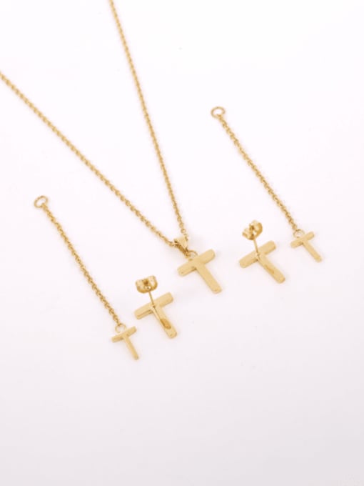 24K gold Alloy Minimalist  Cross Tassel Earring and Necklace Set