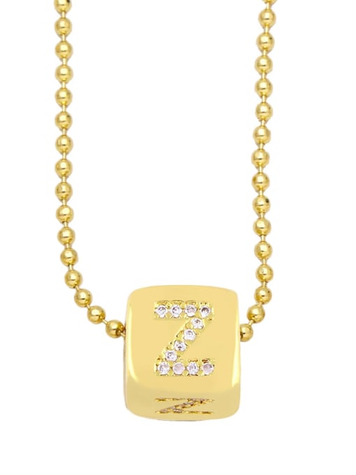 Z Brass Cubic Zirconia Letter Vintage square Pendant Necklace