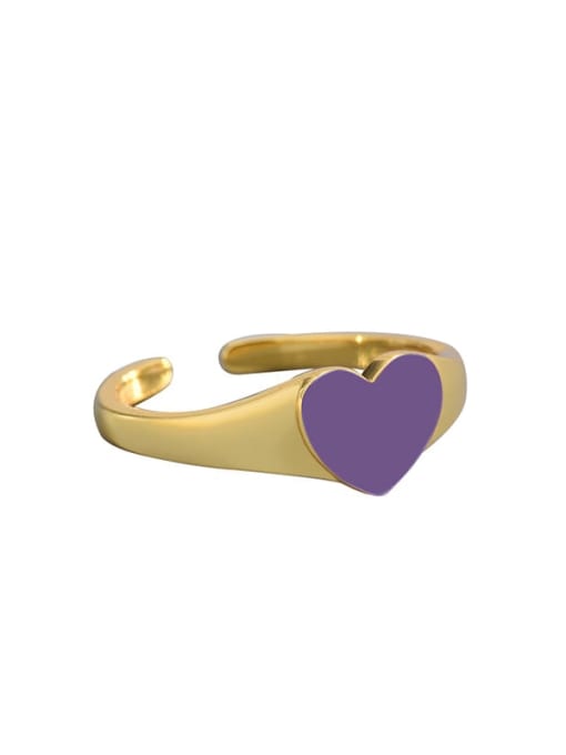 purple 925 Sterling Silver Enamel Heart Minimalist Band Ring