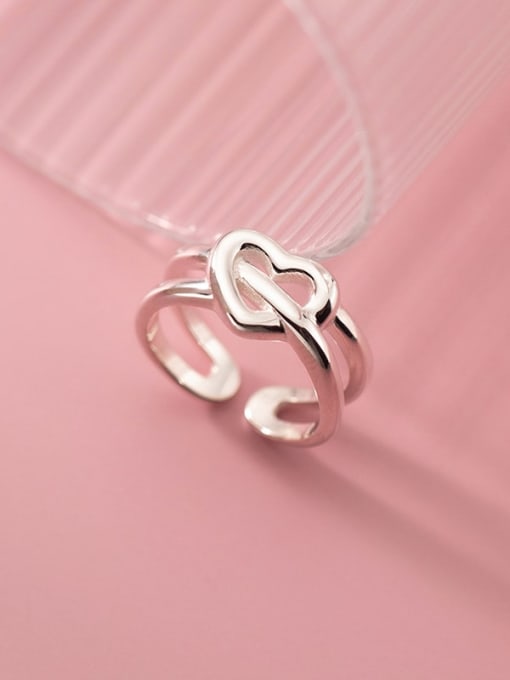 Rosh 925 Sterling Silver Hollow Heart Minimalist Stackable Ring 0