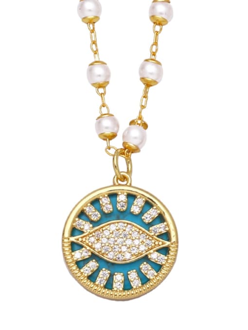 blue Brass Imitation Pearl Evil Eye Vintage Necklace
