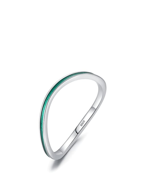 green 925 Sterling Silver Enamel Geometric Minimalist Band Ring