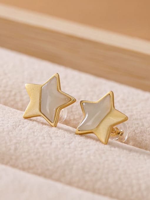 Gold plated white jade (a pair) 925 Sterling Silver Jade Star Vintage Stud Earring