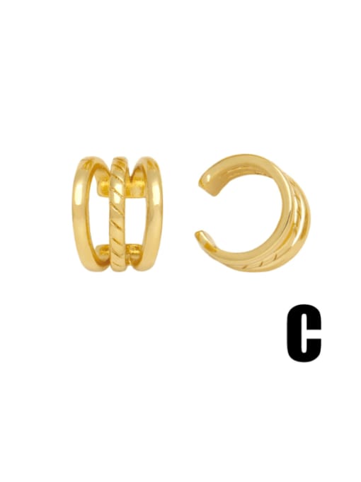 CC Brass Geometric Hip Hop C Shape Stud Earring 3