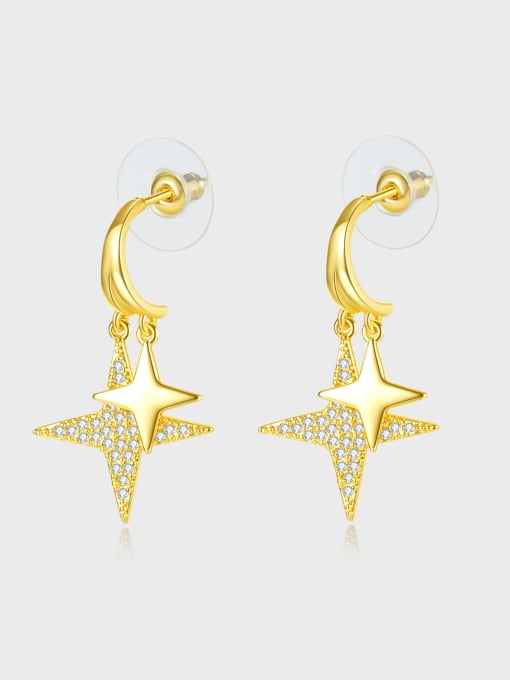 Open Sky Brass Cubic Zirconia Star Minimalist Cross Drop Earring 3