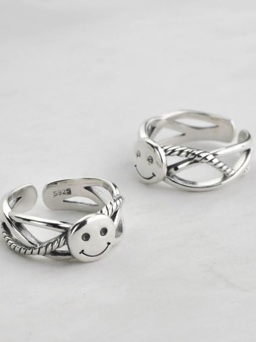 SHUI Vintage Sterling Silver With Platinum Plated Cute Smiley  Free Size Rings 3