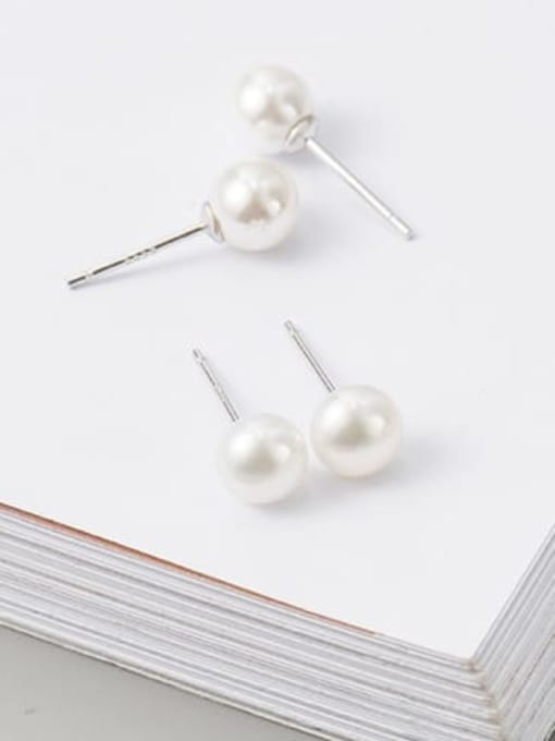 XBOX 925 Sterling Silver Freshwater Pearl Round Minimalist Stud Earring 2