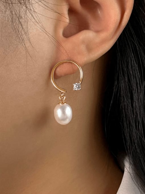 RINNTIN 925 Sterling Silver Freshwater Pearl Geometric Minimalist Hook Earring 2
