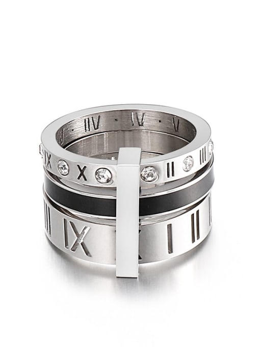 Steel, KR92484 K Titanium Steel Cubic Zirconia Letter Band roman Ring