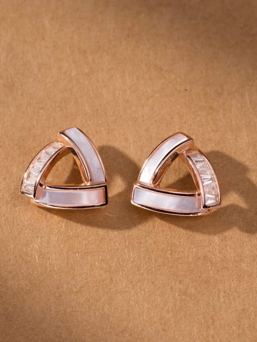 Rose Gold 925 Sterling Silver Shell Triangle Minimalist Stud Earring