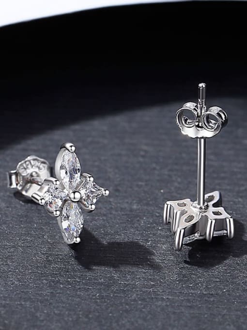 SE23021727 Rh 925 Sterling Silver Cubic Zirconia Cross Dainty Stud Earring