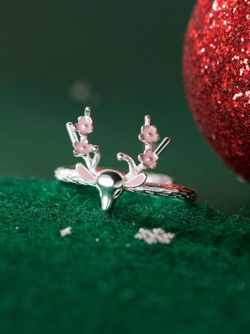 Rosh 925 Sterling Silver Deer Cute Christmas Band Ring 0