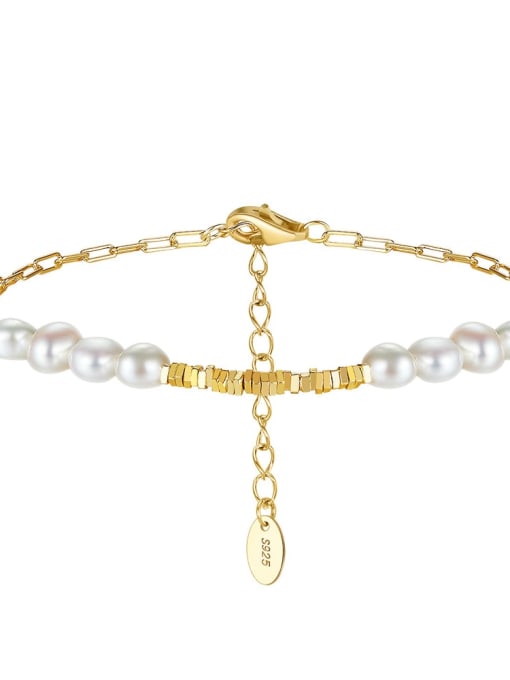 Pearl size approximately: 3 -4mm, 925 Sterling Silver Imitation Pearl Irregular Minimalist Link Bracelet