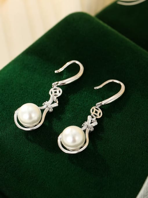 ES2548 【 Platinum 】 925 Sterling Silver Imitation Pearl Irregular Trend Hook Earring