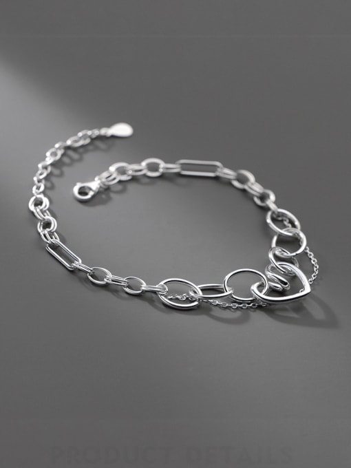 Rosh 925 Sterling Silver Hollow Heart Minimalist Strand Bracelet 1