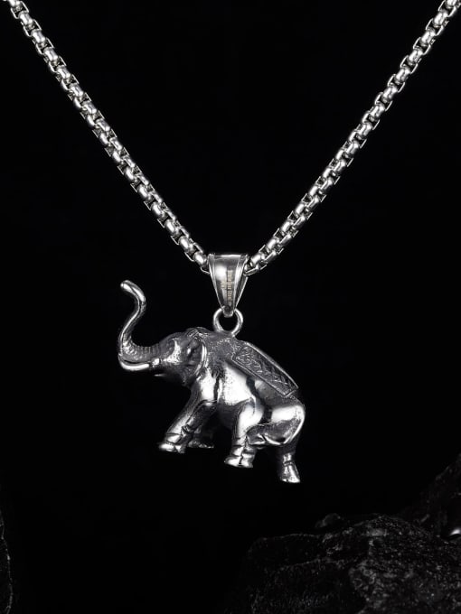 Open Sky Titanium Steel Elephant Hip Hop Necklace 2