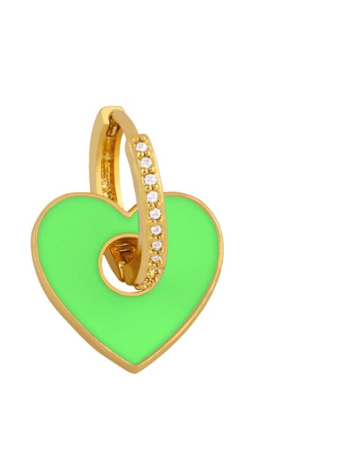 green Brass Enamel Heart Minimalist Drop Earring