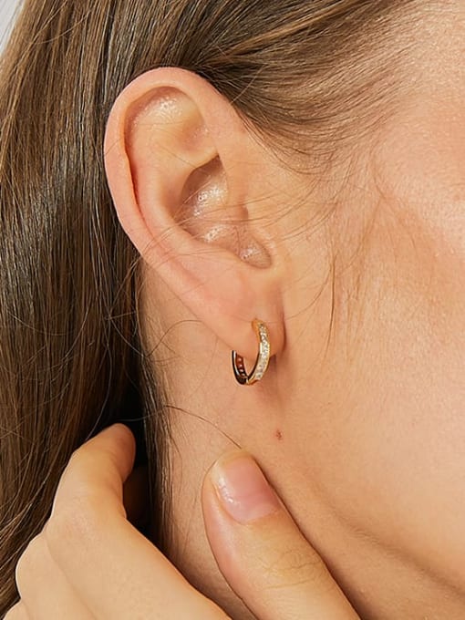 CHARME Brass Rhinestone Geometric Minimalist Huggie Earring 1