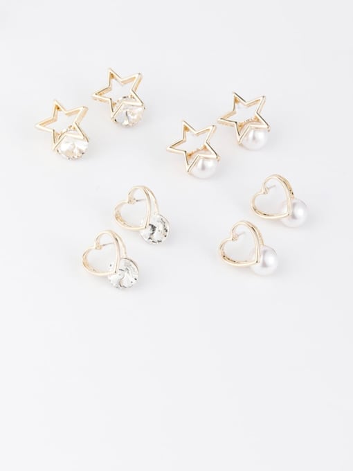Girlhood Zinc Alloy Imitation Pearl White Star Minimalist Stud Earring 0