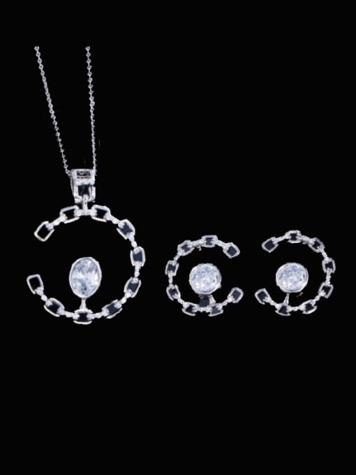 L.WIN Brass Cubic Zirconia Luxury Oval Earring and Necklace Set 3
