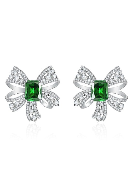 green Brass Cubic Zirconia Butterfly Luxury Cluster Earring