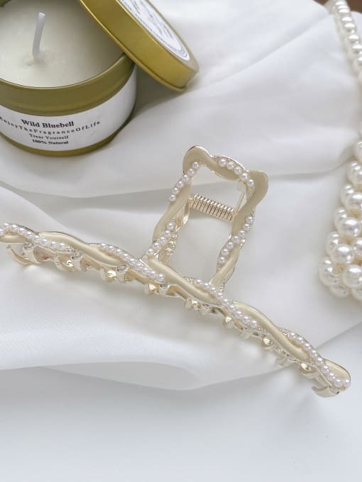 T-shaped milk white 11.2cm Trend Geometric Alloy Imitation Pearl White Jaw Hair Claw