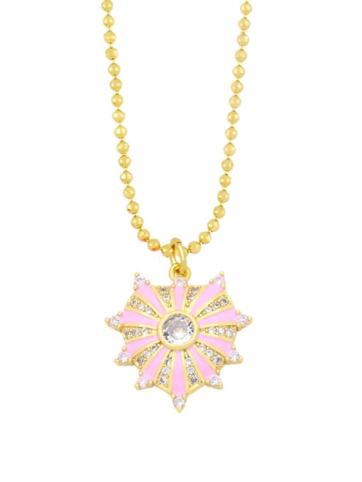 Pink Brass Cubic Zirconia Enamel Heart Vintage Necklace