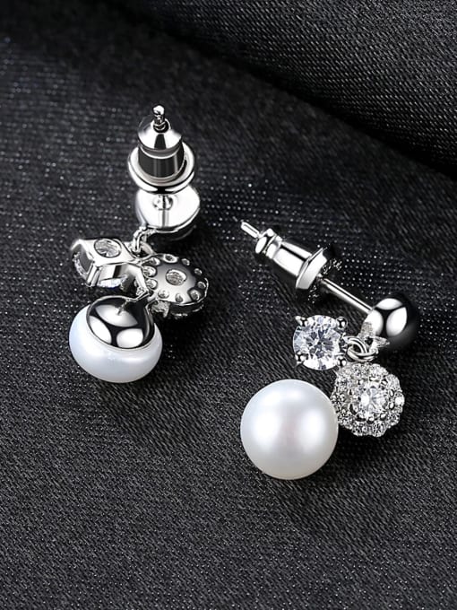 CCUI 925 Sterling Silver Freshwater Pearl Round Ball Trend Drop Earring 2