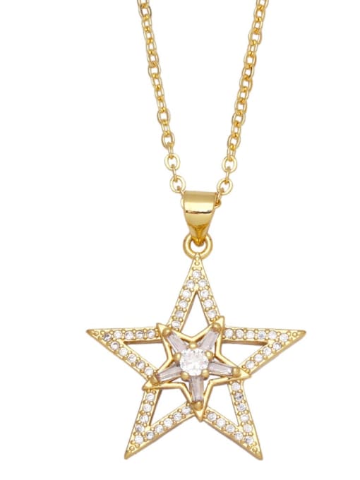A Brass Cubic Zirconia Star Vintage Geometric Pendant Necklace