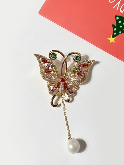 My Model Copper Cubic Zirconia Multi Color Butterfly Cute Brooches 1