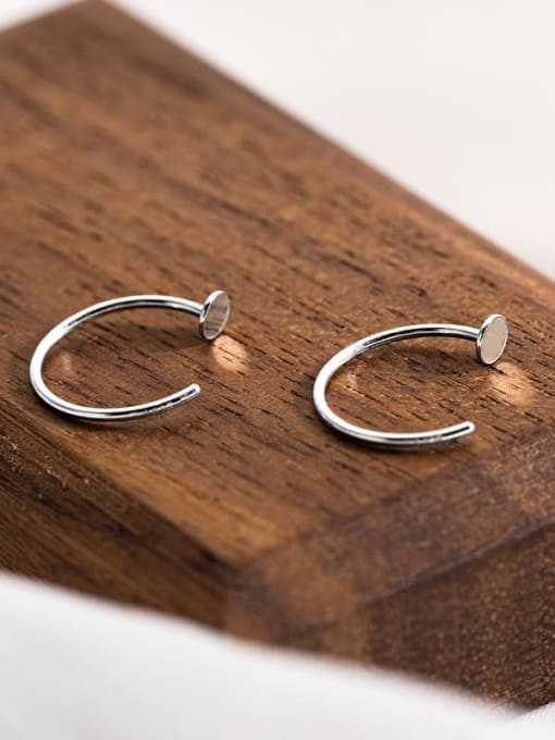 ES2176 【 Platinum Large 10mm 】 925 Sterling Silver Geometric Minimalist Hook Earring