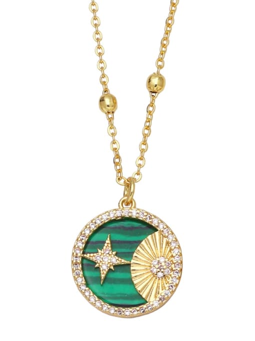 green Brass Cubic Zirconia Enamel Star Vintage Necklace