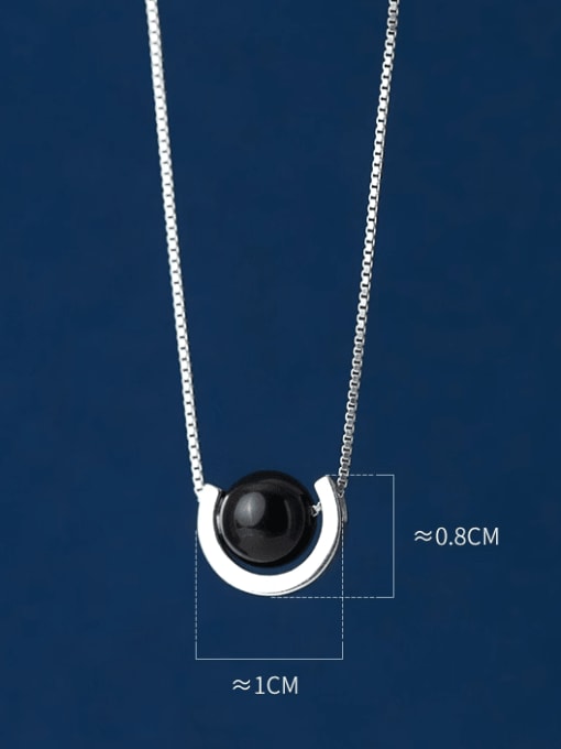 Rosh 925 Sterling Silver Obsidian U Shape Geometric Minimalist Necklace 3