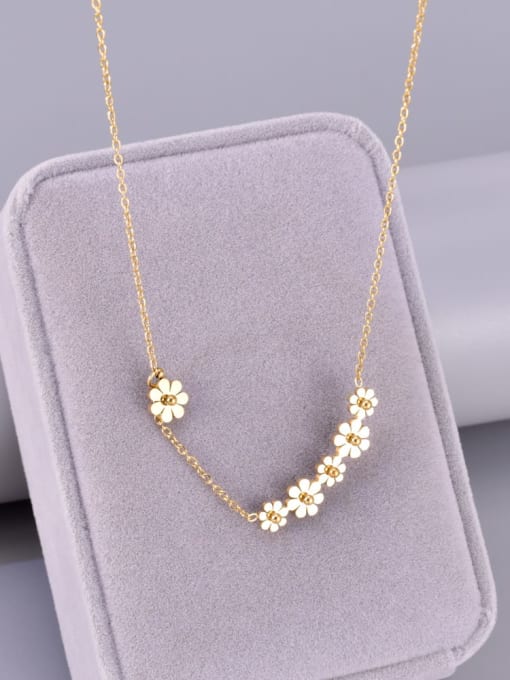 18K Gold Titanium Steel Enamel Flower Minimalist Necklace