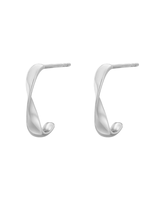 Platinum C-shaped earrings 925 Sterling Silver Geometric Minimalist Stud Earring