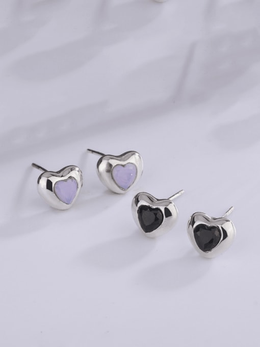 KDP-Silver 925 Sterling Silver Cubic Zirconia Heart Minimalist Stud Earring 2