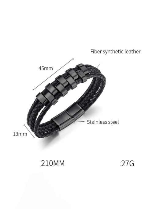 Open Sky Stainless steel Artificial Leather Weave Hip Hop Handmade Weave Bracelet 3