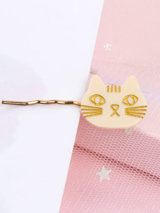 white Alloy Cellulose Acetate Cute Cat  Hair Pin