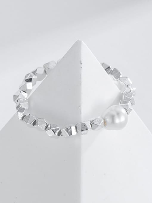XBOX 925 Sterling Silver Imitation Pearl Geometric Minimalist Band Ring 1