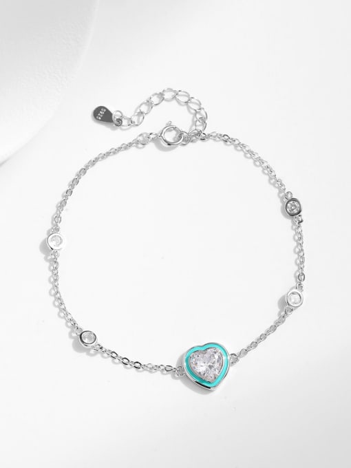 MODN 925 Sterling Silver Enamel Heart Minimalist Link Bracelet 2