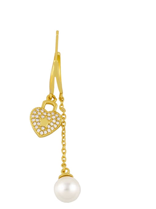 CC Brass Cubic Zirconia  Bohemia Asymmetrical key long C-shaped pendant Drop Earring 2