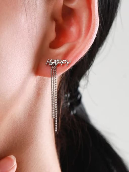 MODN 925 Sterling Silver  Letter Tassel Minimalist Threader Earring 1