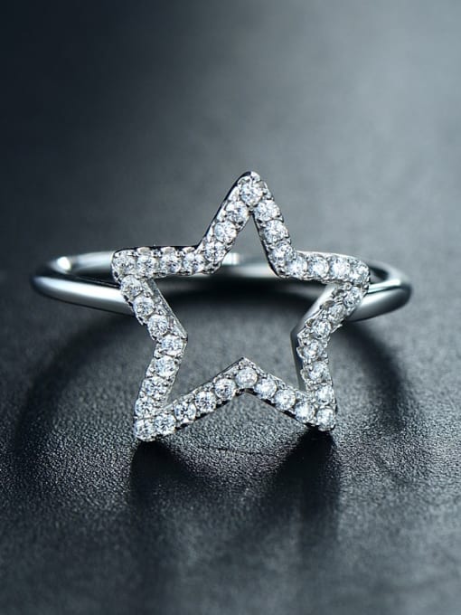 MODN 925 Sterling Silver Cubic Zirconia Five-pointed star Dainty Band Ring 1