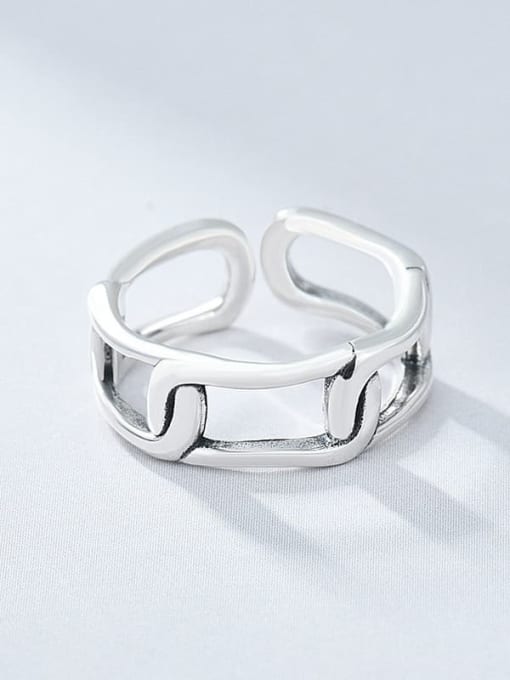 Connecting retro ring 925 Sterling Silver Geometric Vintage Band Ring